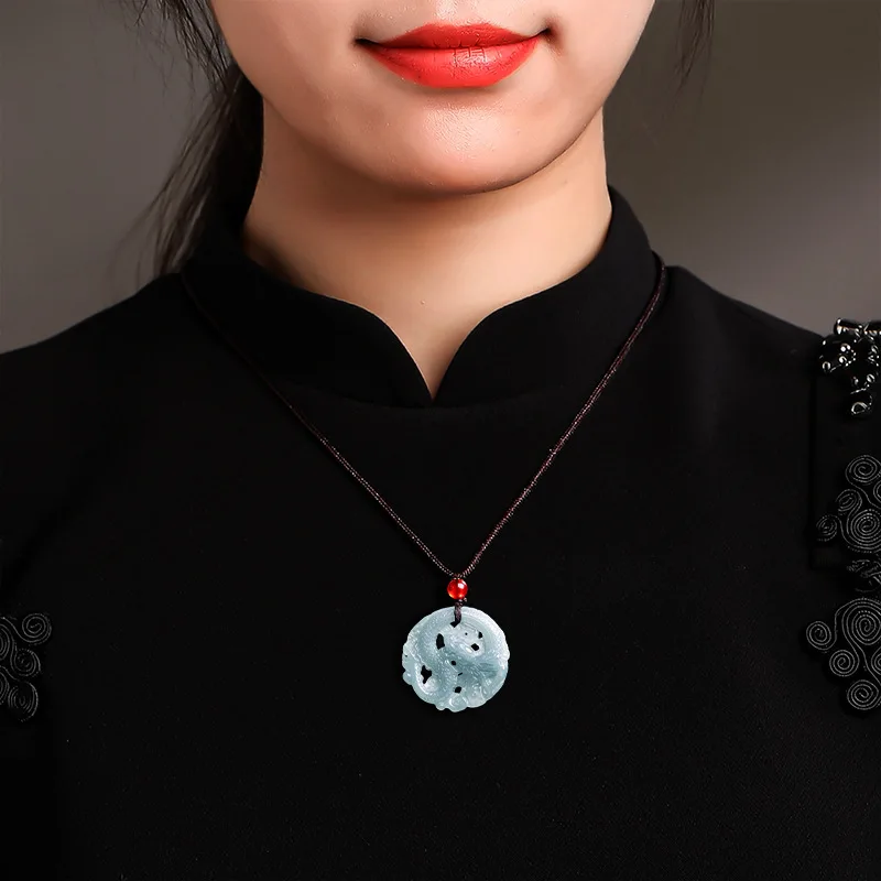 Natural A-grade jadeite blue water business prospers Tongcai Dragon brand zodiac dragon pendant, ice type jade for men and women 4