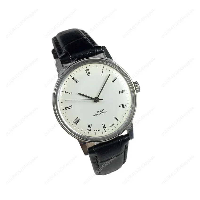 Original Shanghai 8120 all steel white face manual mechanical men's watch Diameter 36 mm