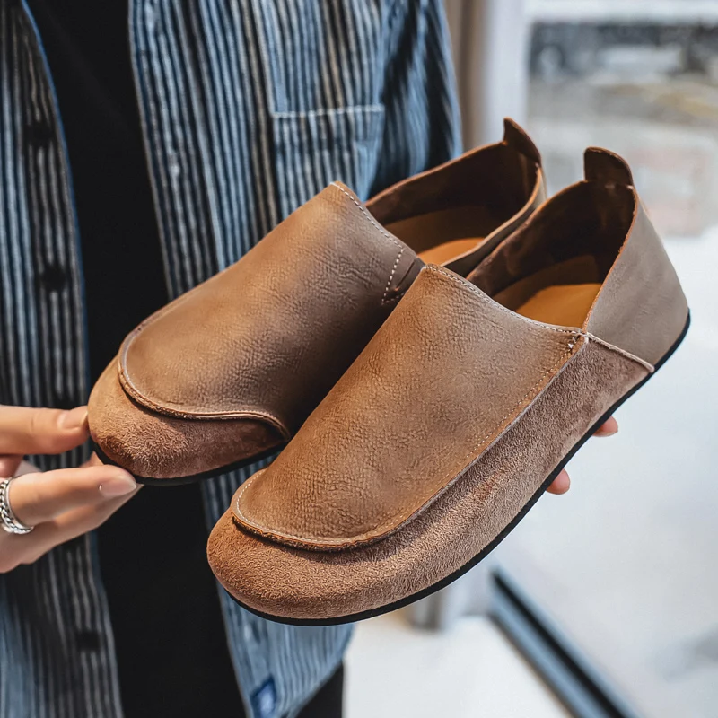 Fashion Mens Casual Shoes Soft Leather Comfort Man Loafers Outdoor Walking Half Slippers Breathable Lazy Driving Shoes Moccasins