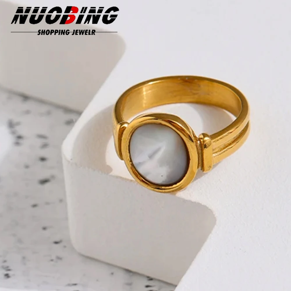 Exclusive Natural Stone Shell Opal Rings for Women Wedding Accessories Fancy Anniversary Gift Statement Charm Chic Jewelry