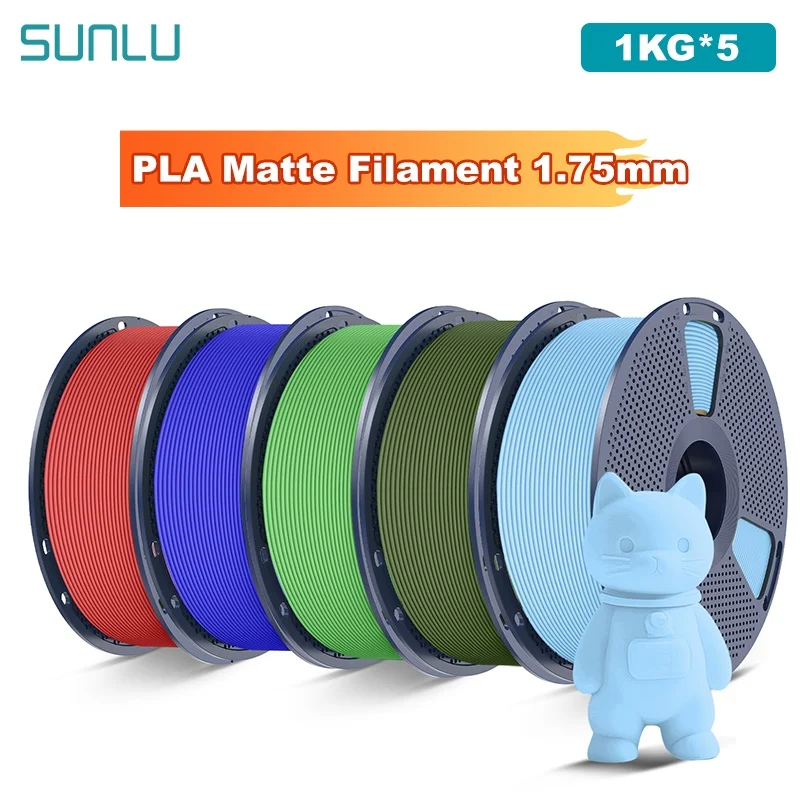 SUNLU 5KG PLA Matte 3D Printer Filament 1.75mm 1000g Spool (2.2lbs) Neatly Arranged No Knot Filament Fit Most FDM Printer