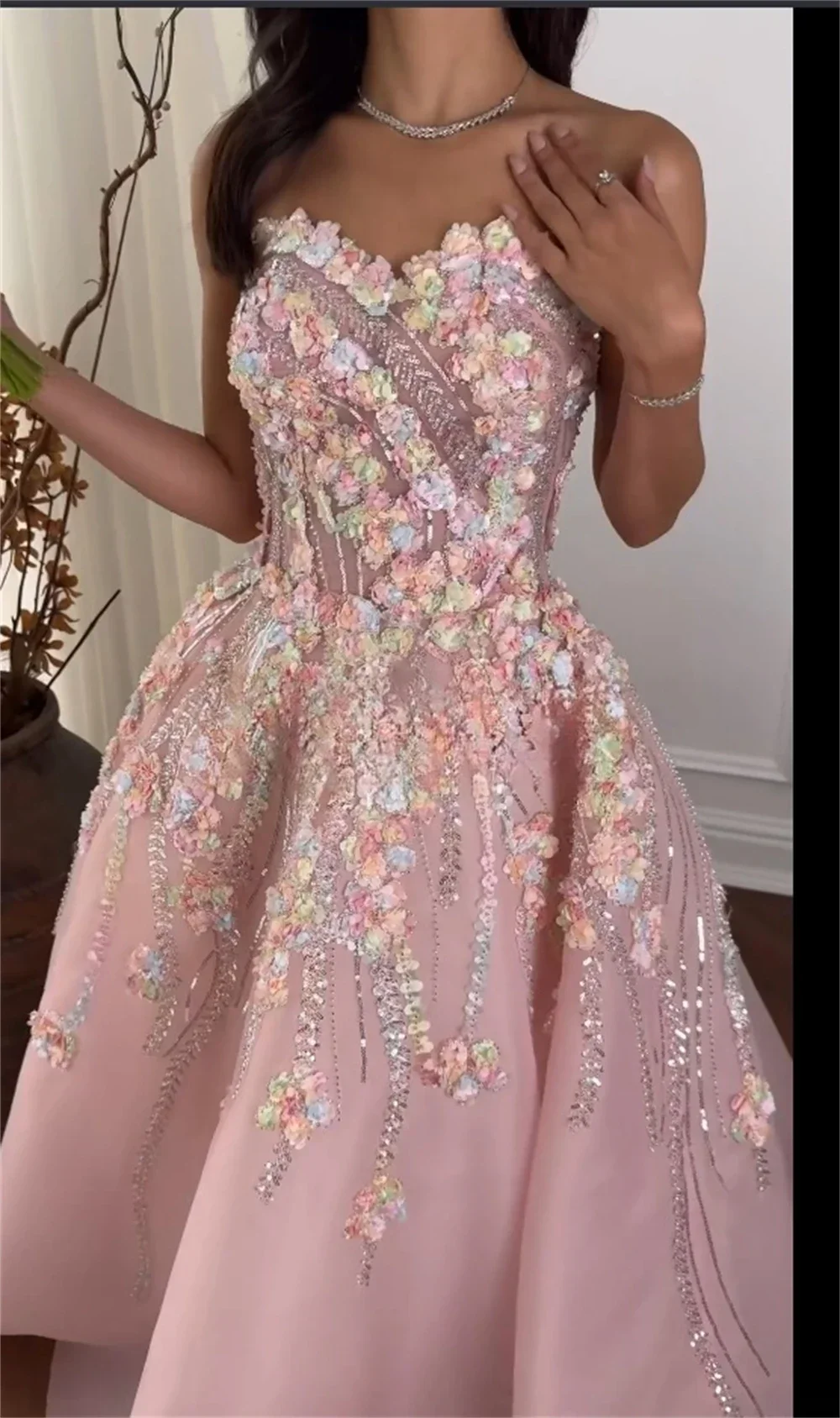 Customized Saudi Arabia Evening Dress Prom Strapless A-line Floor Length Sequin Applique Bespoke Occasion Dresses Formal Gown