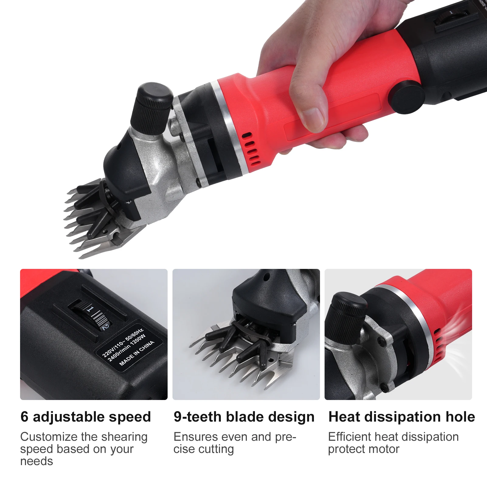 1450W Electric Sheep Shear Heavy Duty Sheep Clippers 6 Speeds 2800rpm 13 Teeth Blade Suitable for Sheep, Goats, Camels JJ13