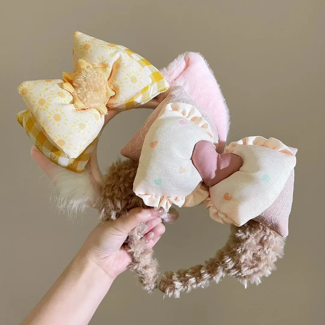 

Плюшевая повязка на голову Duffy Bear с бантом - украшение в виде узла, темно-синяя повязка на голову Dream Melody LinaBell, идеально подходит для посещения парков развлечений.