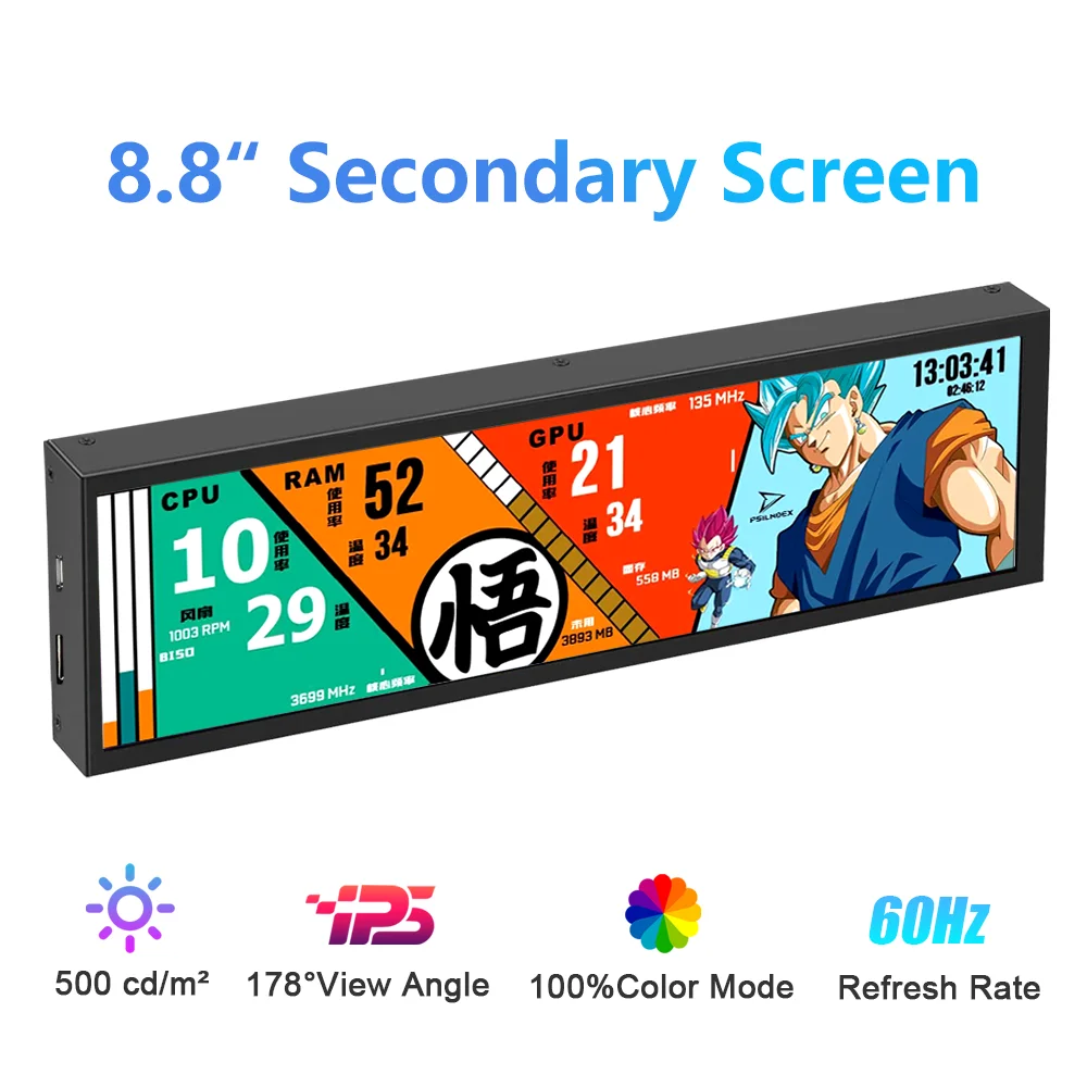 Wisecoco 8.8 Inch FHD Computer Secondary Screen IPS 1920x480 Mini Monitor HDMI Laptop for PC Raspberry Pi Aida64 Wallpaper