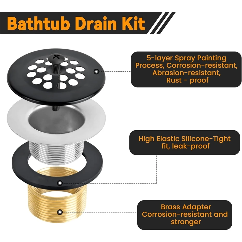 ABUN-Universal Matte Black Trip Lever Bath Tub Drain Kit For 1-1/2