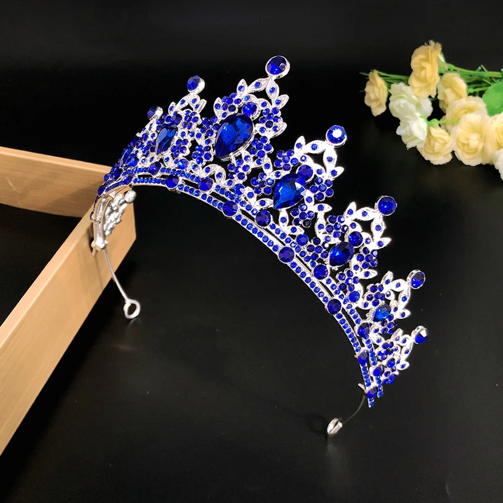 Azul strass coroa noiva tiara bandana strass casamento acessórios de cabelo acessório aniversário coroas de noiva