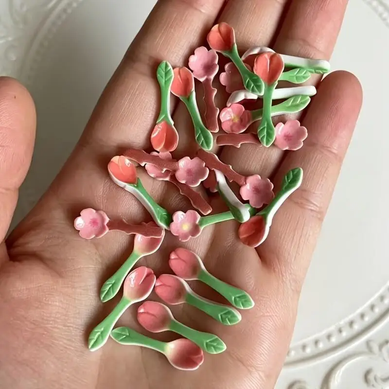 10/20/30Pcs Miniature Simulated Spoons Set Cute Flower Spoon Resin For Miniature Scene DIY Phone Case Cream Glue Decoration