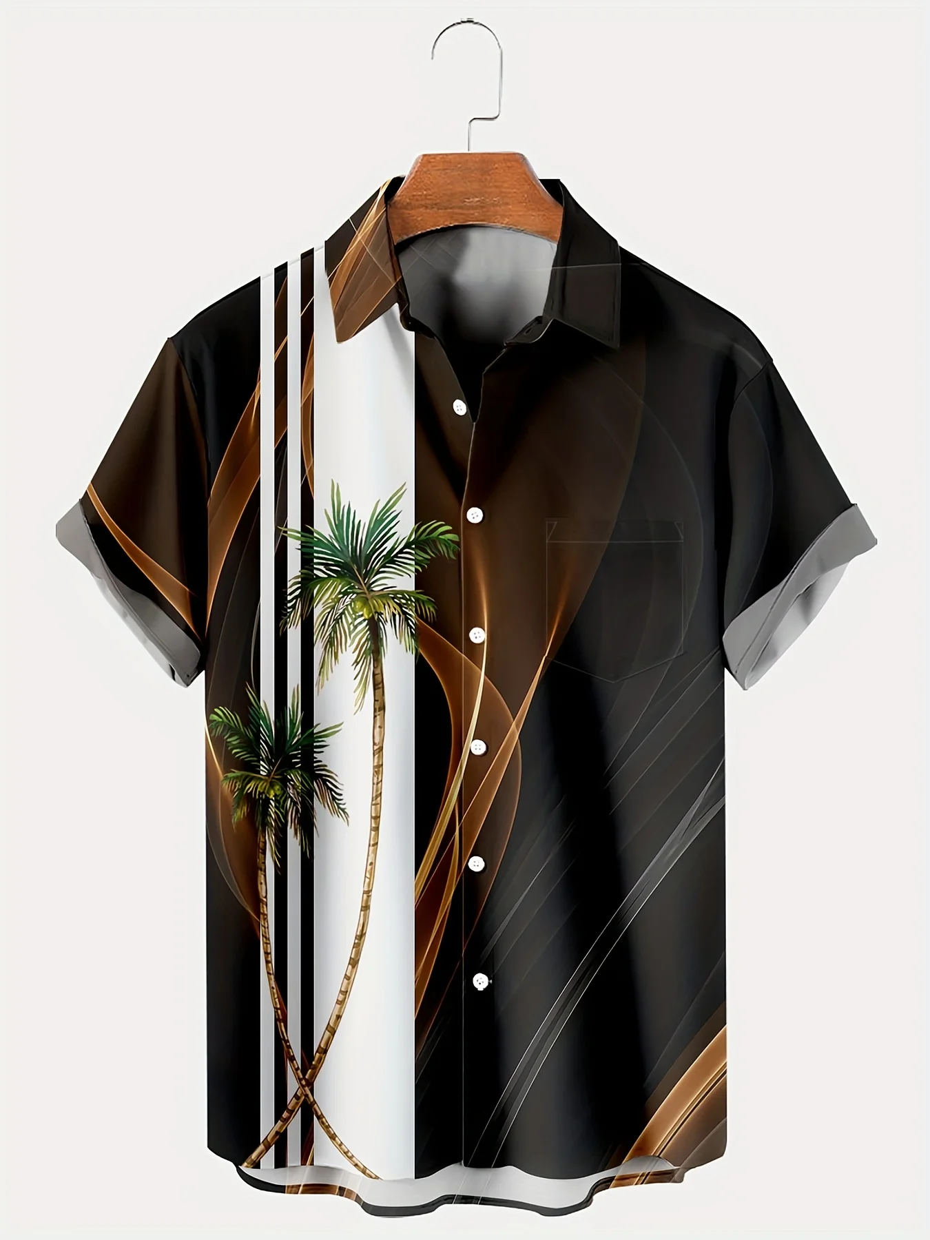 

Men's shirt - Hawaiian men's vacation gradient coconut tree button shirt - suitable for summer casual and fashionable shirts