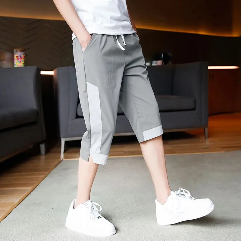 2024 Summer Elastic Capri Pants Men's Clothing Casual Thin Style Chao Pai Korean Version Shorts Men's Fashion All-match Pants