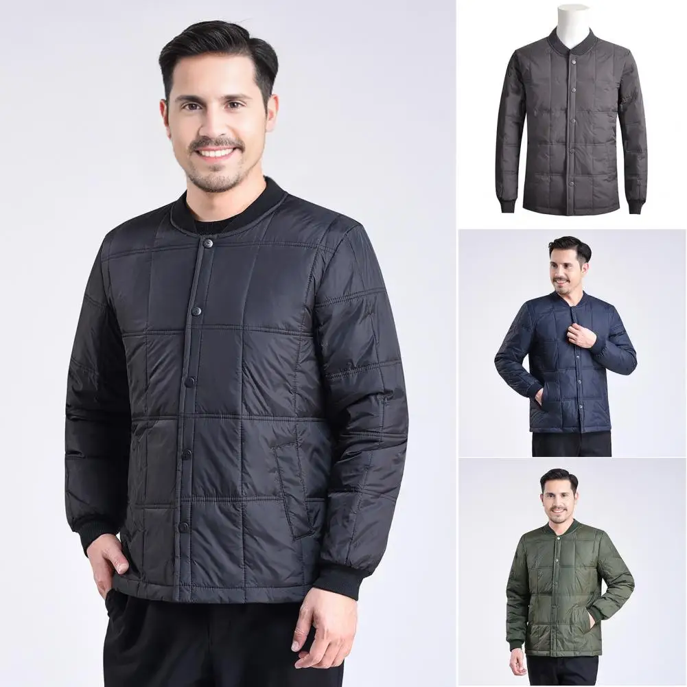 Down Jacket with Velvet Lining Thickened Cotton Coat Men's Thickened Velvet Cotton Down Jacket with Stand Collar Long for Autumn