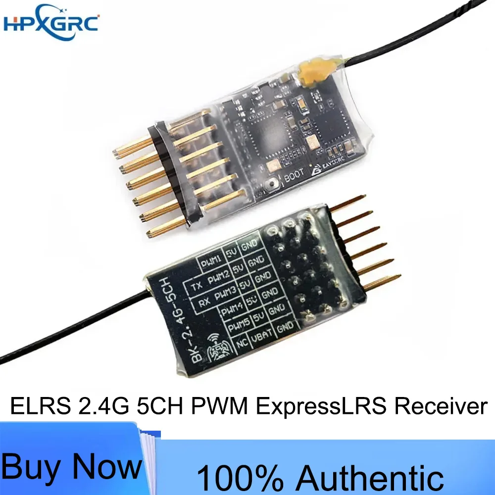 ELRS 2.4G 5CH PWM ExpressLRS Receiver with 2.0dBi 2.4G Copper Pipe Antenna Support ELRS 3.0 PWM/CRSF Protocol for RC FPV Drone