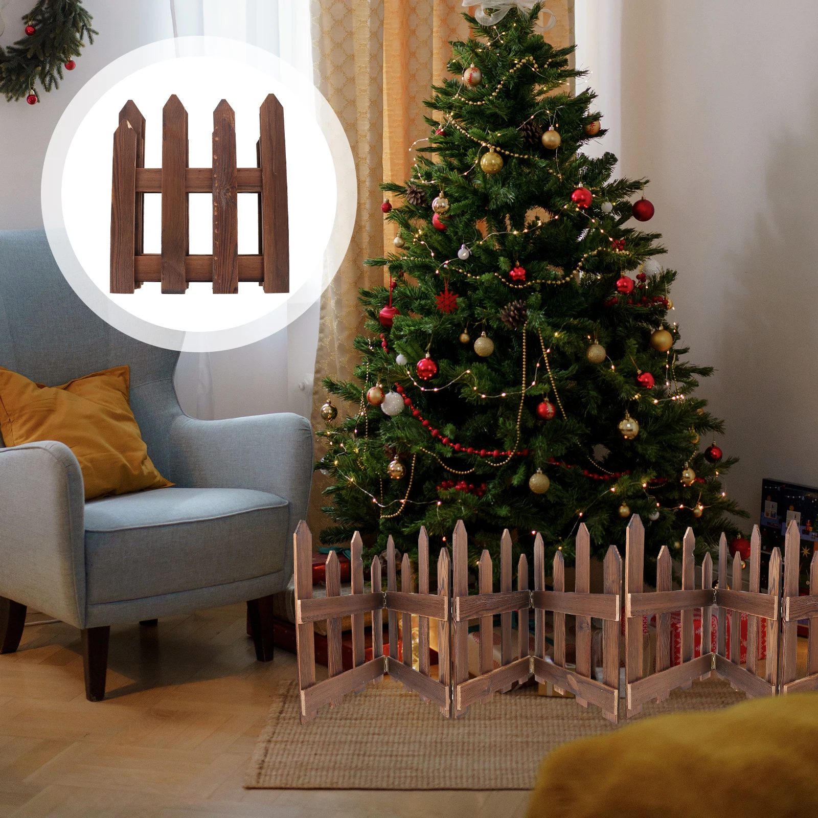 

Fences Outdoor Yard Anti-Corrosion Durable Reusable Lawn Partition Courtyard Balcony Decorative Wooden Fencing Xmas Tree Garden