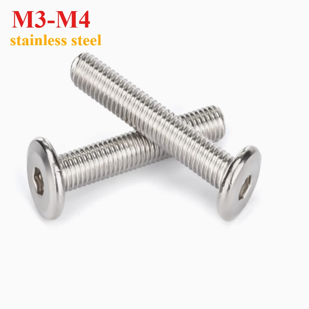 120PCS/  M3 M4  Hex Hexagon Socket Ultra Thin Flat Wafer Allen Head Screw    A2-70 304 Stainless Steel Bolt