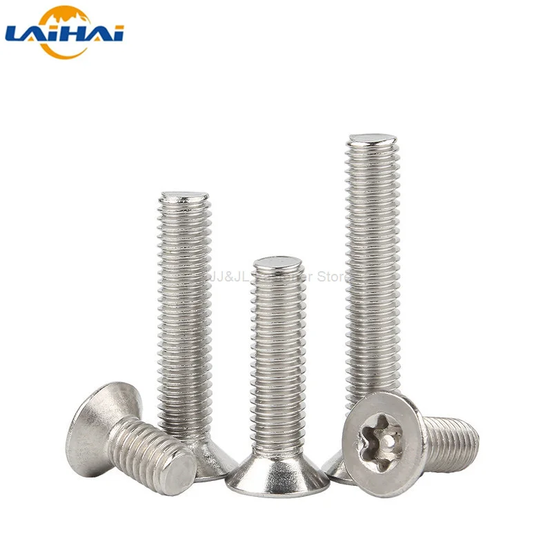 10/50x M2.5M3M4M5M6 304 stainless steel Six Lobe Torx Flat Countersunk Head with Pin Tamper Proof Anti Theft Security Screw Bolt