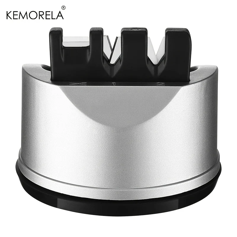 2/3-in-1 Stainless Steel Knife Sharpener Ambidextrous V-Edge Sharpening Tool for Kitchen and Outdoor Knive with Suction Cup Base