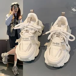 2024 Women's Chunky Sneakers  Breathable Mesh Platform Sports Shoes Woman Fashion Lace Up Thick Sole Casual Shoes