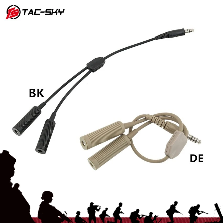 TAC-SKY Dual Pass Headset to Single Pass-Through Headset Adapter Cable Compatible with COMTAC/AMP/Soridn Shooting Headset