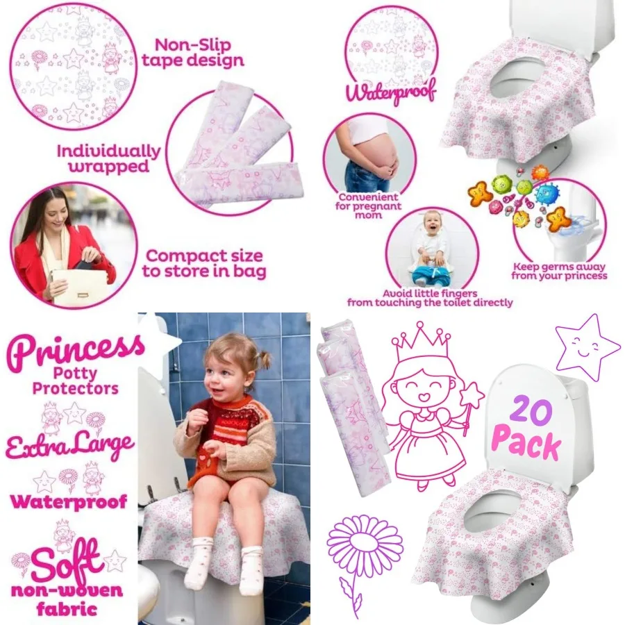 

Одноразовые чехлы на сиденье унитаза Princess для 20 упаковок XL, водонепроницаемые чехлы для унитаза для малышей в индивидуальной упаковке для путешествий, горшок