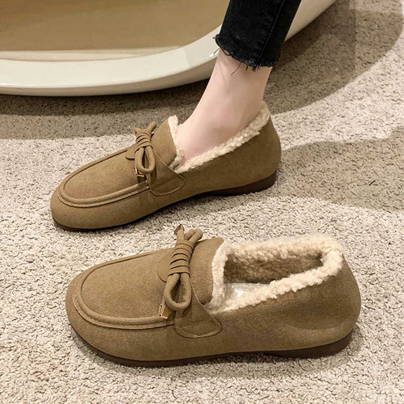 Winter Vrouwen Bont Schoenen Warm Lage Top Suède Harige Flats Loafers Pluizige Huis Katoenen Schoenen Dames Casual Comfortabele Pluche Schoenen 41