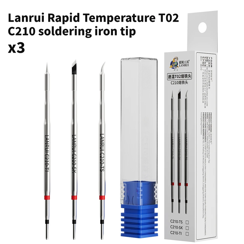 Lanrui T02 C210 Soldering Iron Tip Rapid Heating Integrated Oxygen Free Copper Multi Layer Plating for Phone Motherboard Repair