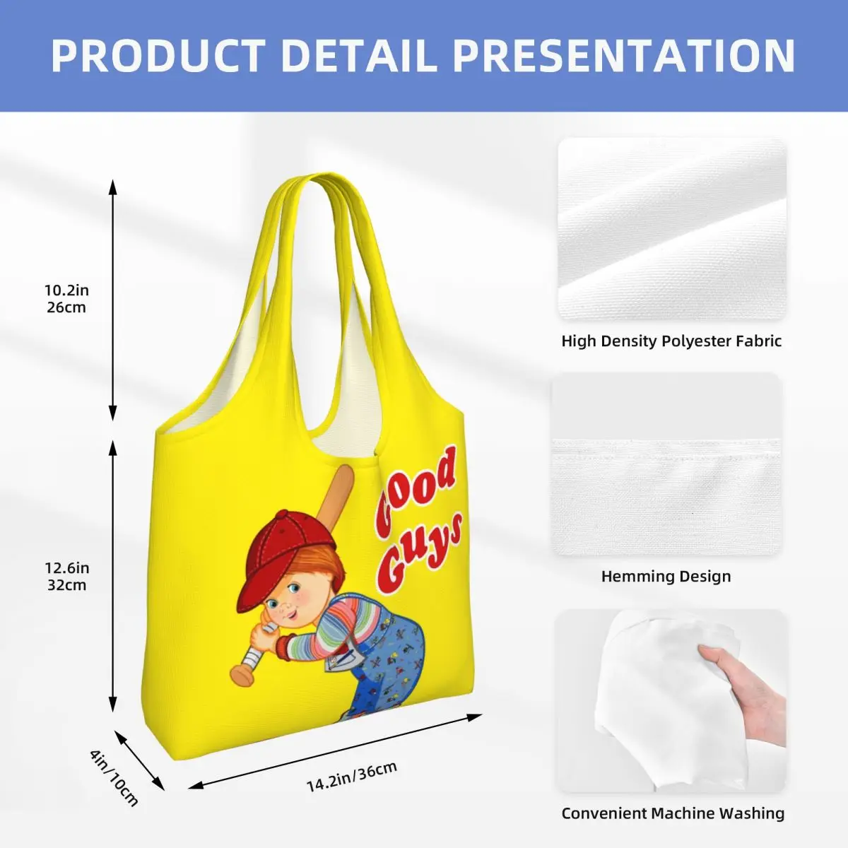 Good Guys Baseball  Grocery Shopping Bags Canvas Shopper Tote Shoulder Bags Large Capacity Washable Child's Play Chucky Handbag