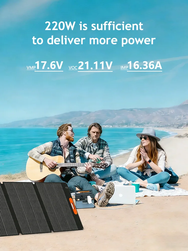 220W draagbaar zonnepaneel Opvouwbare zonnepaneelkit Waterdichte noodstroomvoorziening Zonnelader voor Power Station Camping Solar - afbeelding 2