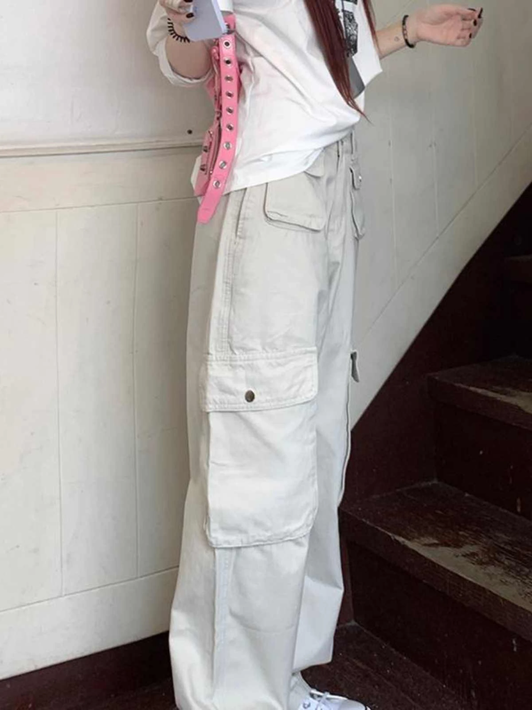 

Women's Khaki Baggy Cargo Pants Vintage Y2k Sweatpants Wide Long Pants Japanese 2000s Style Grunge Trousers Clothes Summer 2025
