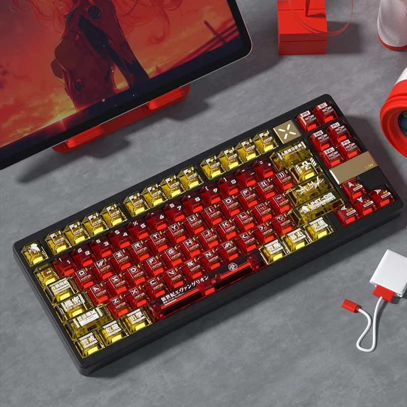 Anime Keycap Set Cherry Profile PBT+PC Five-sided Sublimation EVA Asuka Keycaps for Mechanical Keyboard Translucent Key Caps