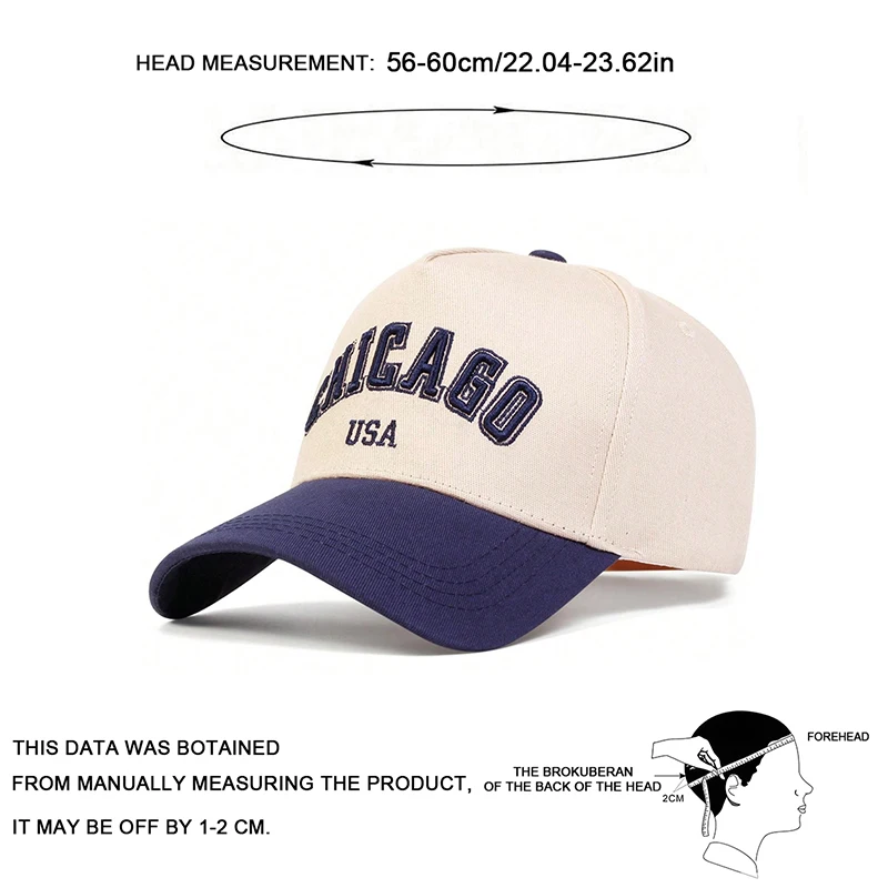 1 buah topi bisbol bordir huruf CHICAGO uniseks topi santai tabir surya luar ruangan dapat disesuaikan untuk perjalanan musim semi musim gugur liburan