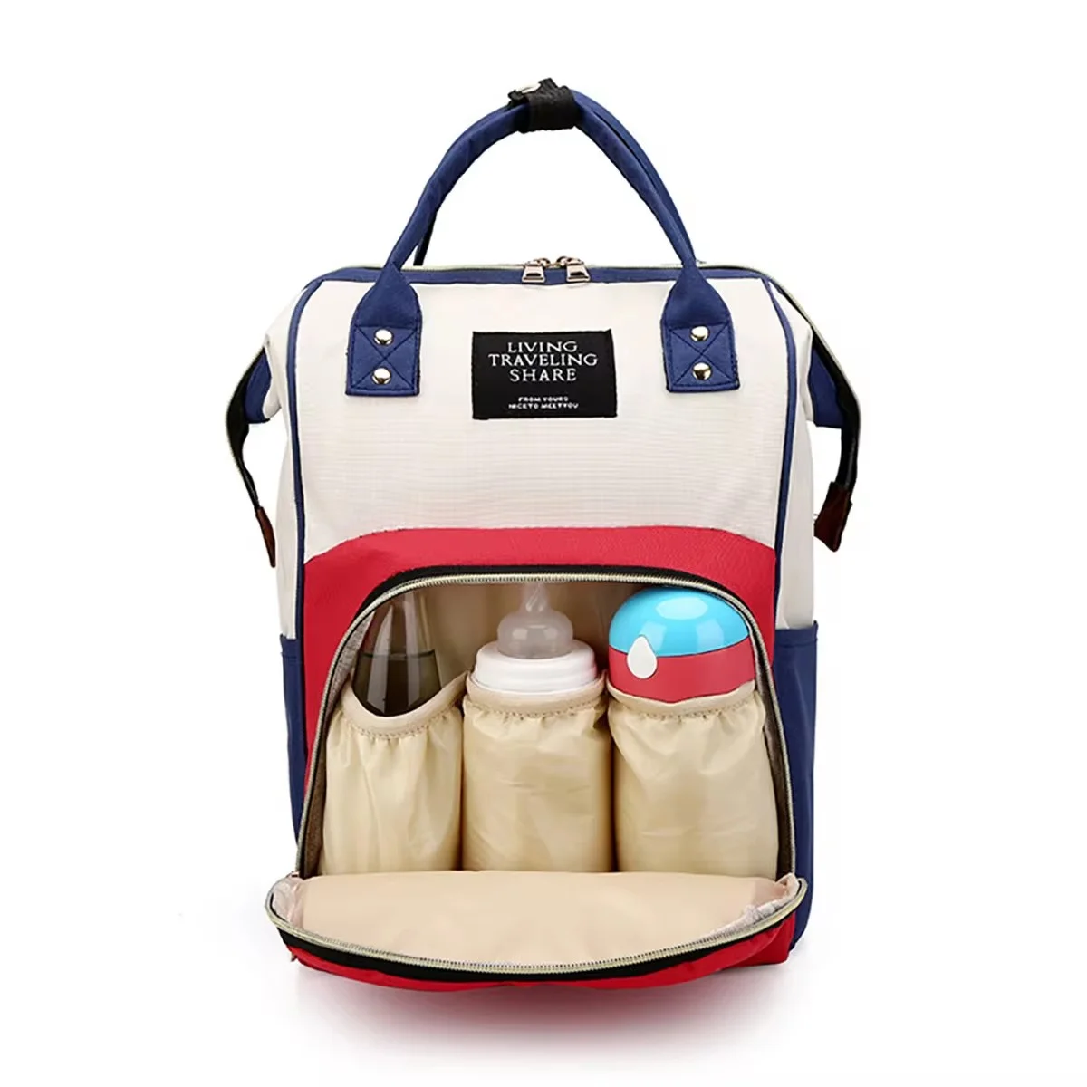 New fashion canvas color matching shoulders backpack women\'s bag mommy bag travel bottle bag diaper water cup bag