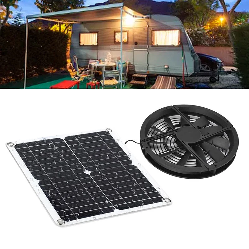 

10 Inch 100W Solar Panel Fan Kit Solar Greenhouse Waterproof Round Ventilation for Home Chicken Coop Greenhouse