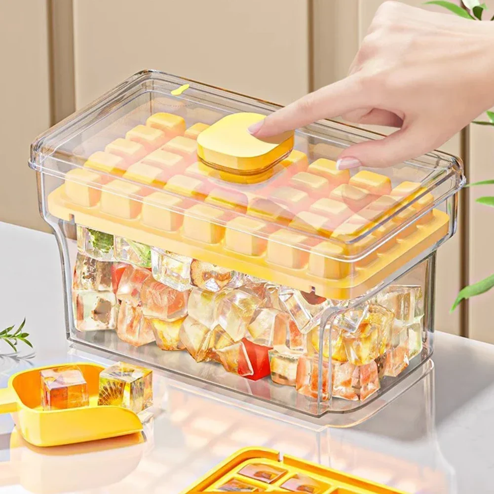 34/68 Grid Ice Cube Tray With Lid & Storage Box Reusable Easy Press Release Ice Mold Household Freezer Ice Making Tool