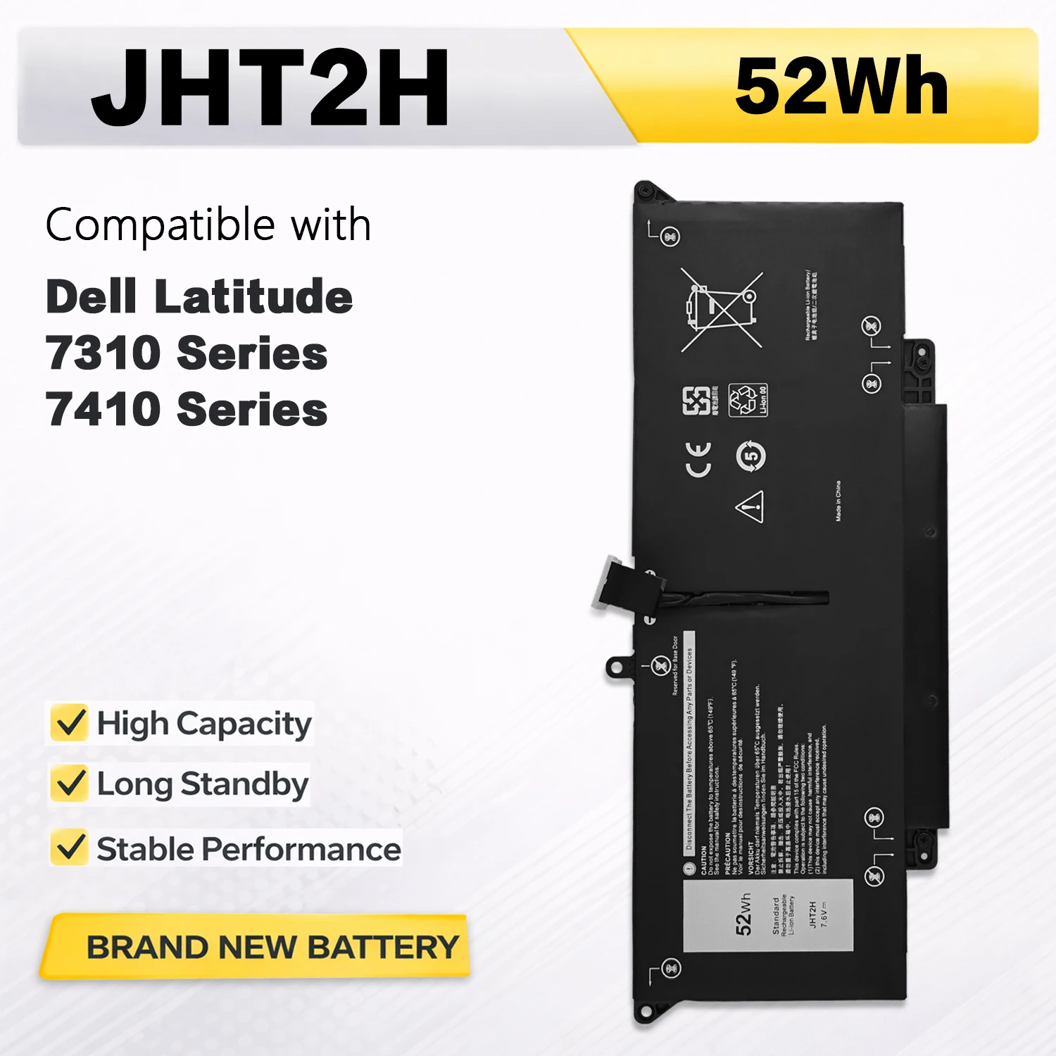 PowerHub JHT2H Laptop Battery Compatible with DELL Latitude 7310 7410 Series 35J09 0YJ9RP 009YYF 07CXN6 04V5X2 0HRGYV 52WH 7.6V