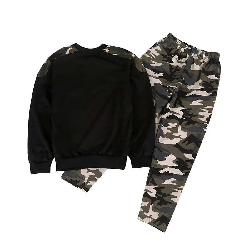 Autumn Children Boys Cotton Camouflage Pattern Long Sleeve Casual T-shirt Tops Trousers Outfits Set