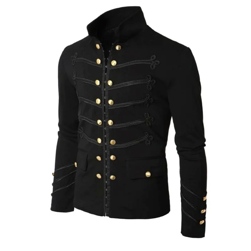 

Steampunk Men Gothic Clothing Military Jackets Medieval Vintage Jacket Stand Collar Rock Frock coat Men's Retro Punk