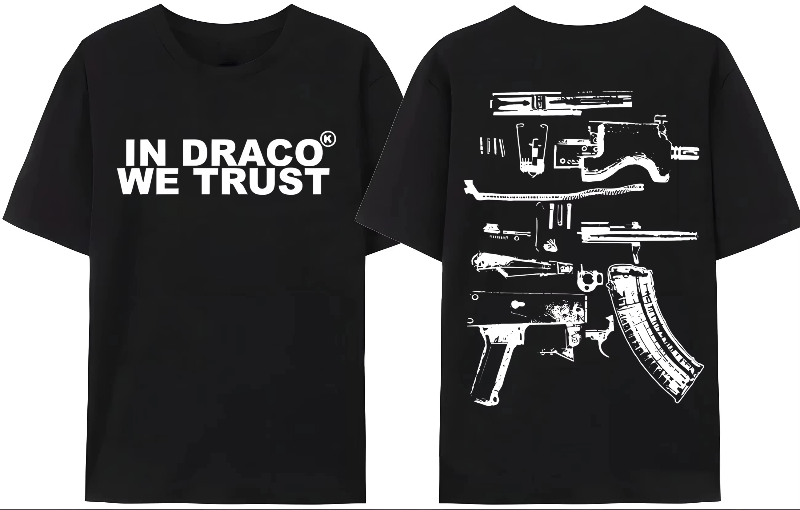 E Gun Tshirt Mens Y2K in Draco We Trust Letter Print Summer T-shirt High Quality Harajuku Couple Streetwear Tees