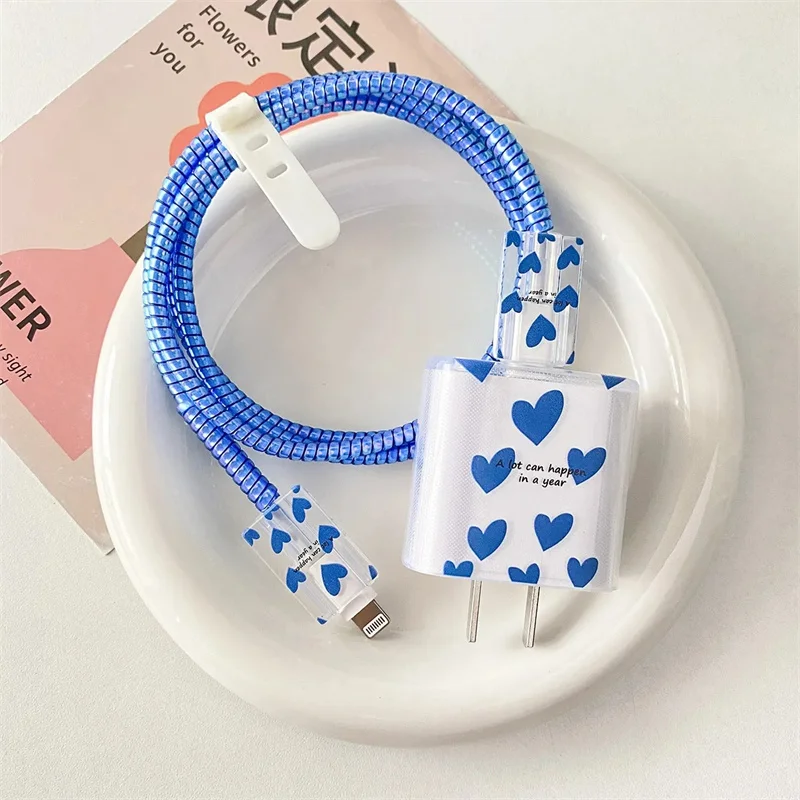 애플용 컬러풀 하트 케이스, 미국 고속 충전기 헤드 커버, 아이폰 14, 13/12 데이터 케이블, C타입 케이블 보호 슬리브, 18W, 20W