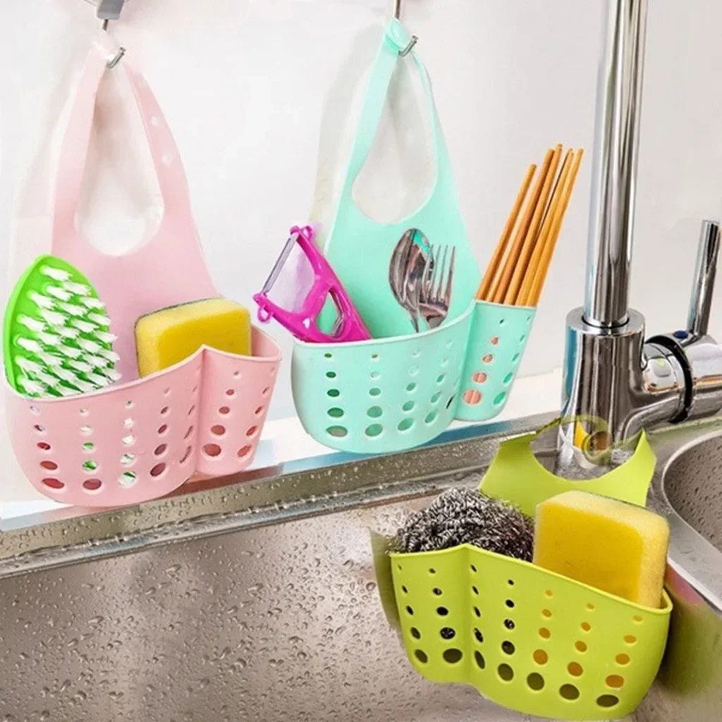 

Sink Soap Sponge Holder Utensils Organizer Bag Adjustable Snap Storage Shelf Bathroom Hanging Drain Basket Kitchen Accessories