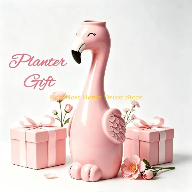 92MF Flamingo Decorative Vases in Resin, Long Neck Figurine for Dried Stem Display