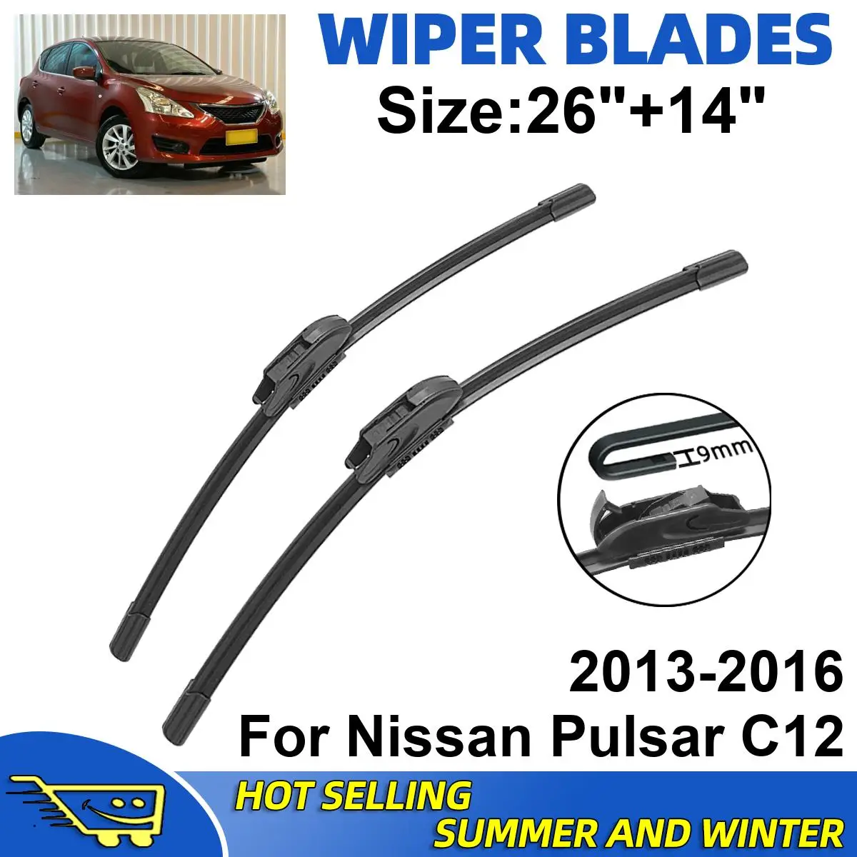 

2PCS Wiper Blades Set Kit For Nissan Pulsar C12 2013-2016 Front Windshield Brushes Windscreen Window Accessories