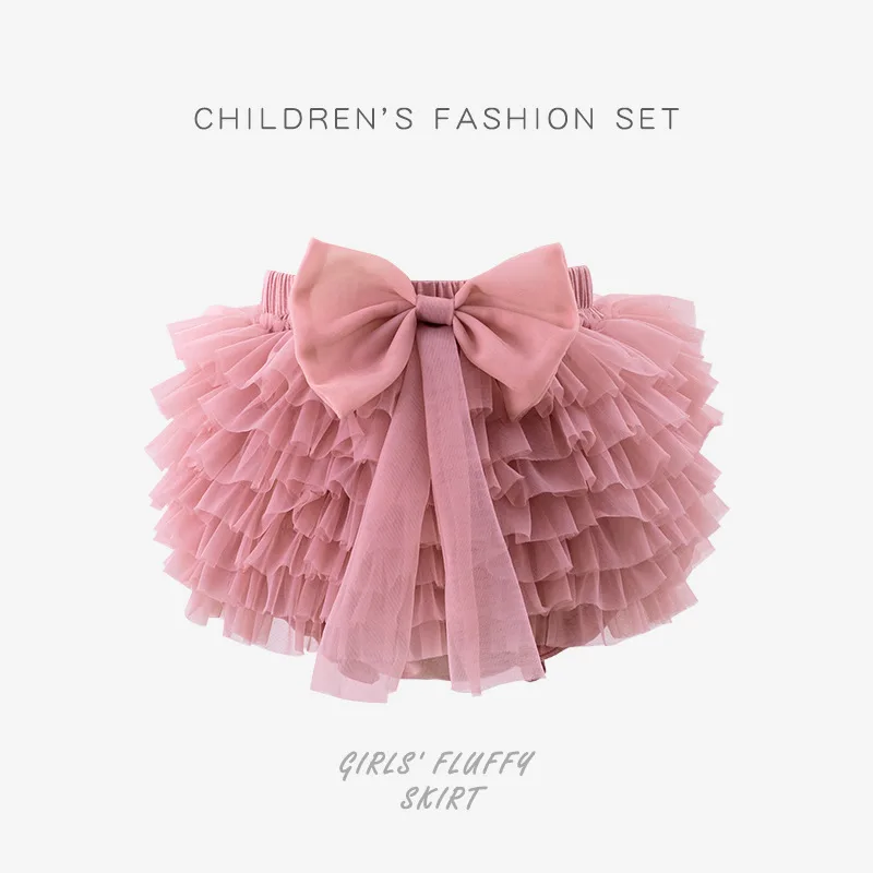 Girls PP Pants with Bow Tie Tutu Skirt Children's Mesh Princess Diaper Cover Baby Bloomer Butt Pants Bustier Style