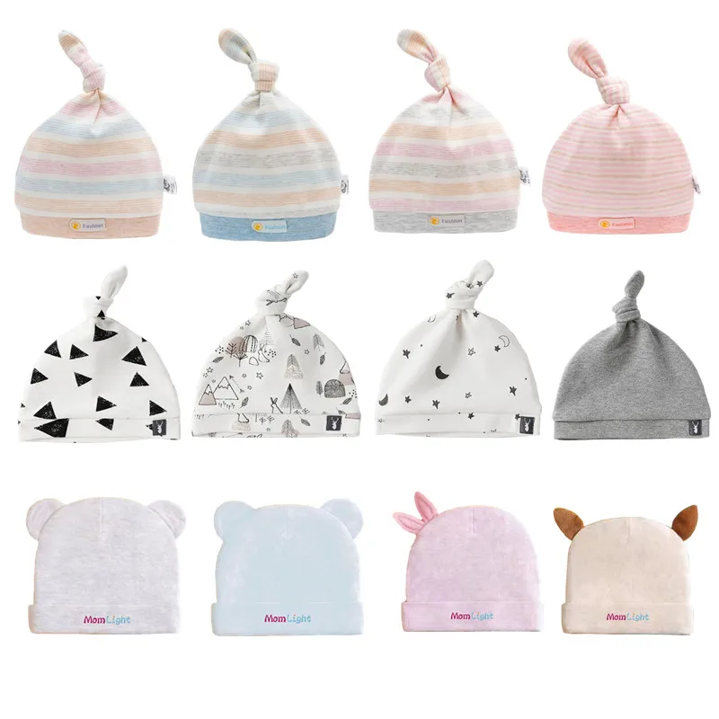 1pc Pure Cotton Baby Hat Cartoon Newborn Hospital Beanie Cap for 0-6 Months Baby Boys Girls Bonnet Newborn Photography Props Hat