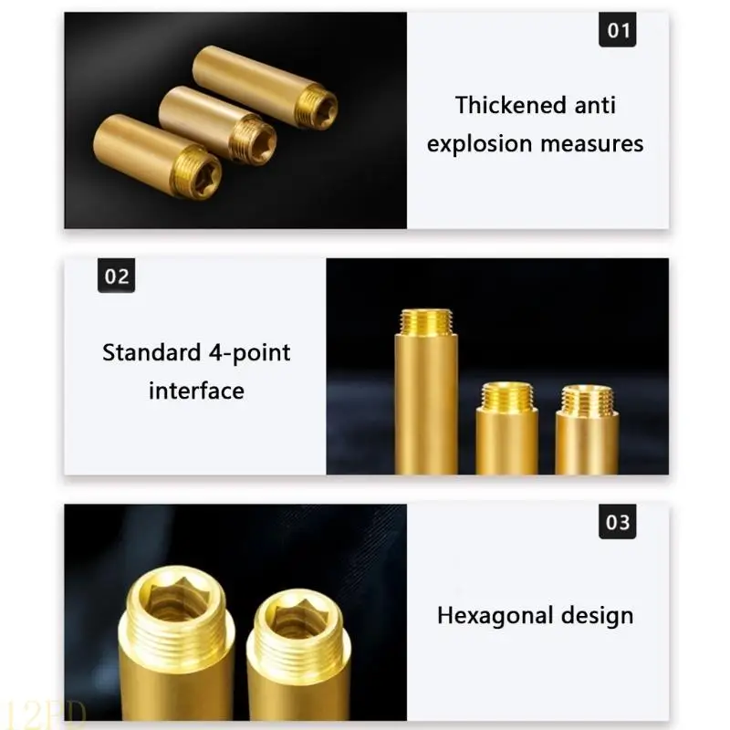 12PD Pack Of 2 brass1/2inch Pipe Extension Reliable Fitting brass1/2inch Water Extension 50/80/100mm for Indoor & Outdoor P