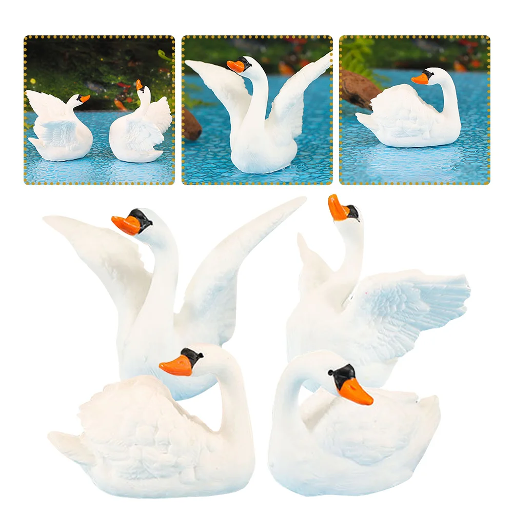 

4 Pcs White Swan Statue Delicate Resin Decor Garden Supplies Home Courtyard Ornament Delicate Swan Figure Cartoon Figure
