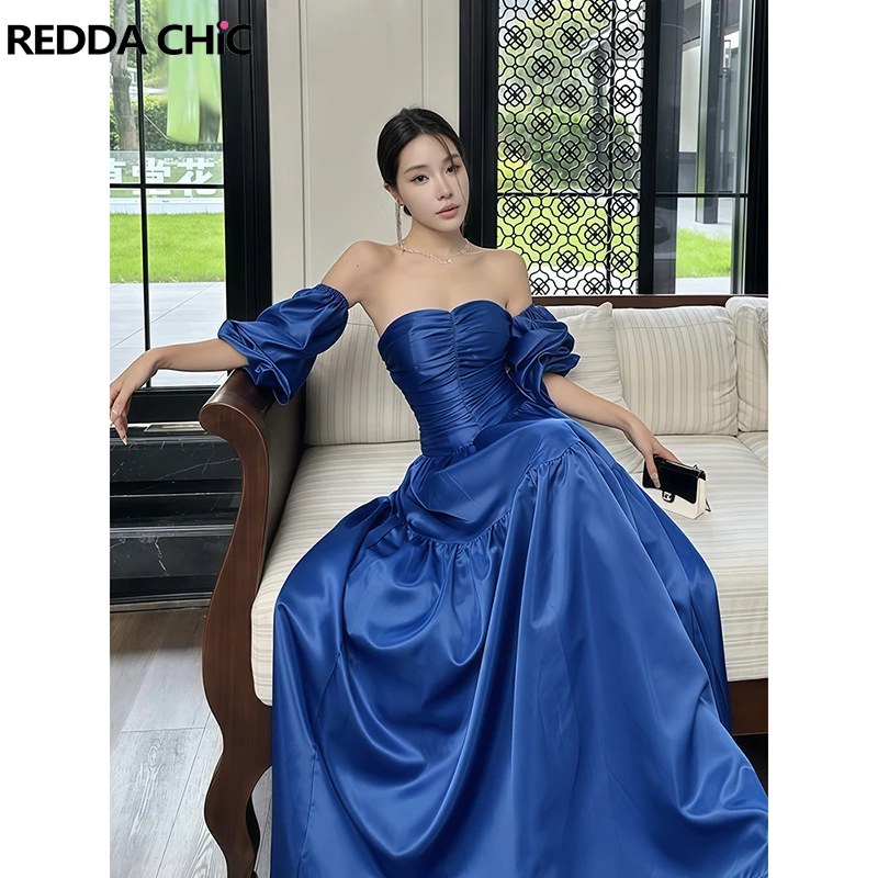 

REDDACHiC королевское синее атласное бальное платье женское с рукавами-фонариками корсет с гофрированными рукавами макси длинное платье-труба вечерние торжественная одежда для выпускного вечера