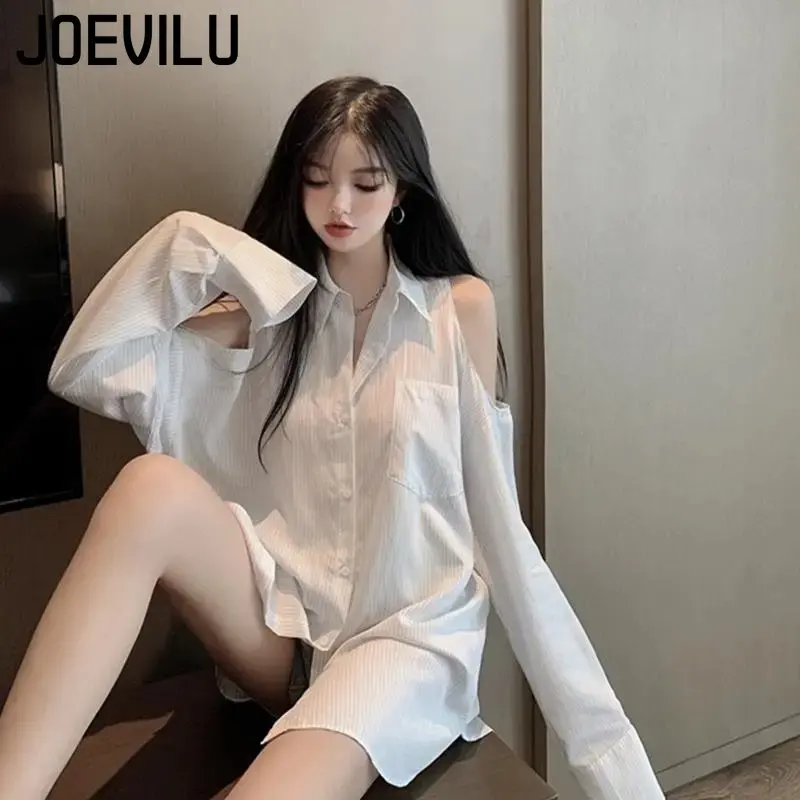 Vintage Off Shoulder Shirt Women\'s Loose Fitting Mid Length Niche Design Tops Summer French Style Thin Top Korean Casual Blouses