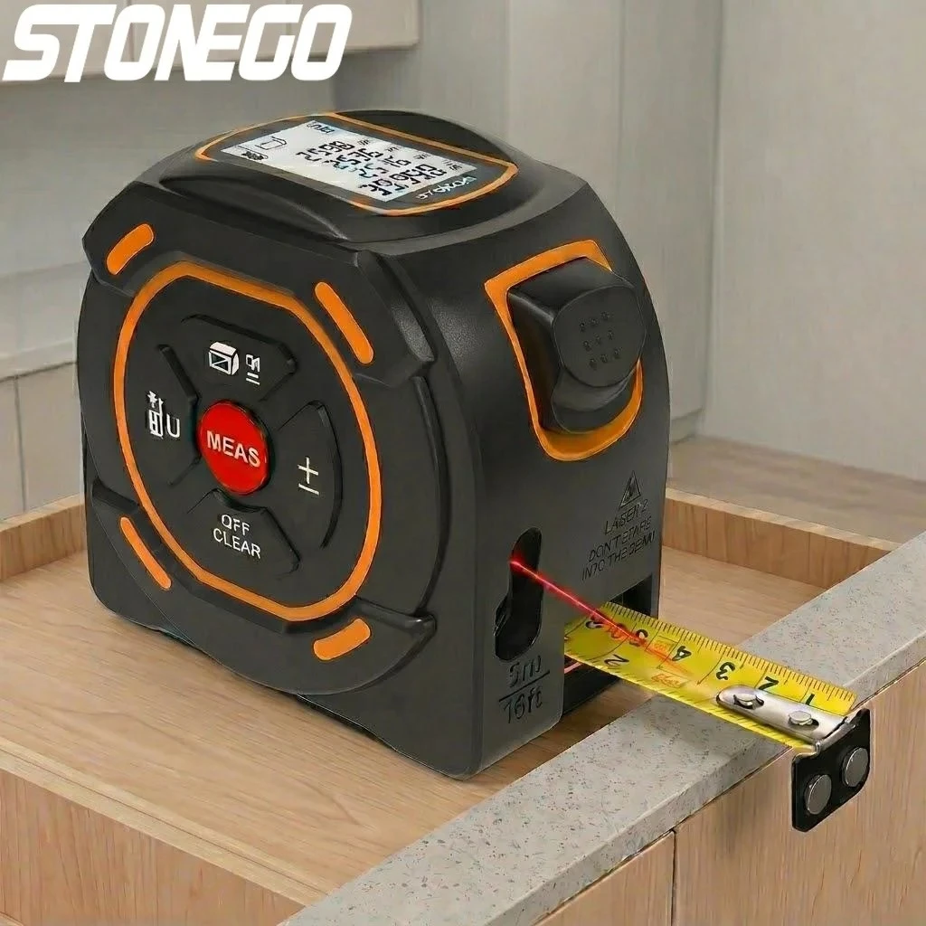 

Цифровая лазерная рулетка 2-в-1, высокоточный стальной измерительный инструмент, дальномер 131 фут / 197 футов, 1 шт.