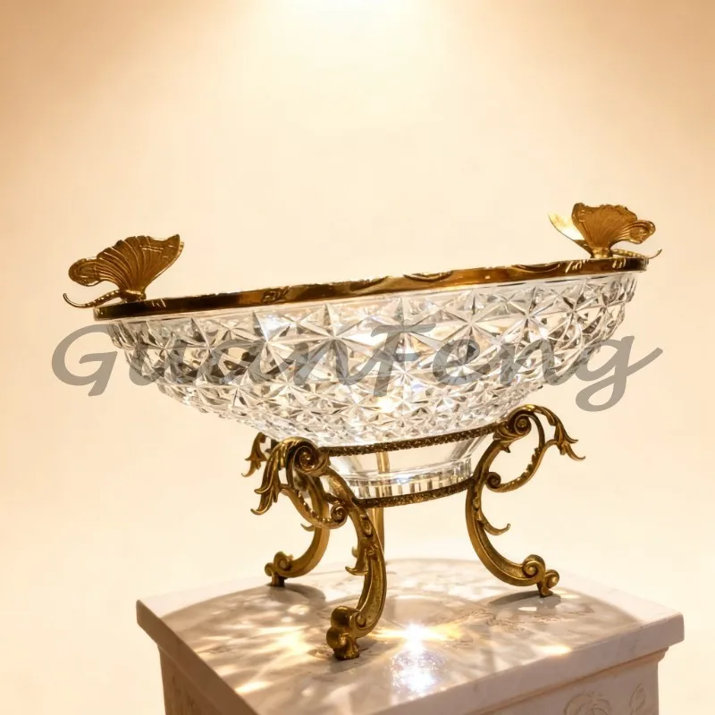 Light luxury fruit plate crystal with brass fruit plate decoration coffee table decoration