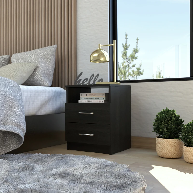 

2-Drawer 1-Shelf Rectangle Nightstand Wenge